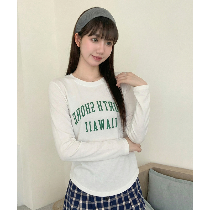 實拍#美式復古長袖t恤女2026新款上衣洋氣小衫內搭打底衫