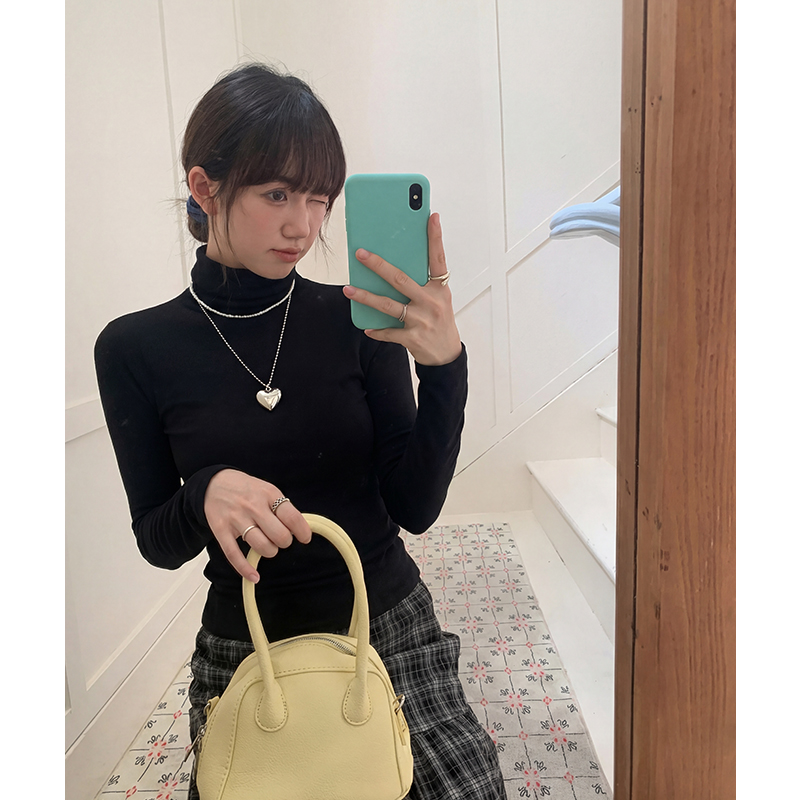 實拍實價#保暖羊絨中高領打底衫女春秋內搭上衣休閑拼接長袖t恤女