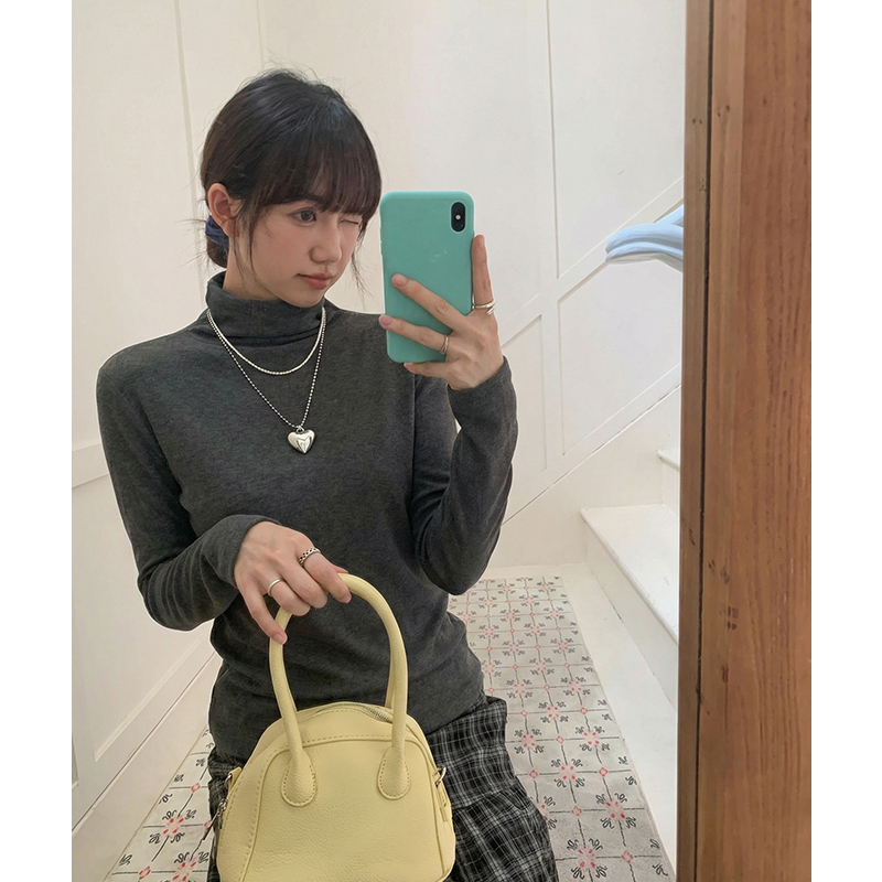 實拍實價#保暖羊絨中高領打底衫女春秋內搭上衣休閑拼接長袖t恤女