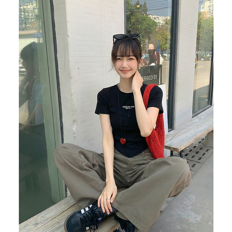 實拍實價#短袖t恤女春2026新款獨特洋氣小衫正肩半袖上衣潮
