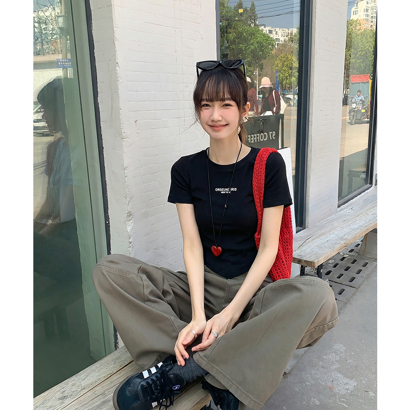 實拍實價#短袖t恤女春2026新款獨特洋氣小衫正肩半袖上衣潮