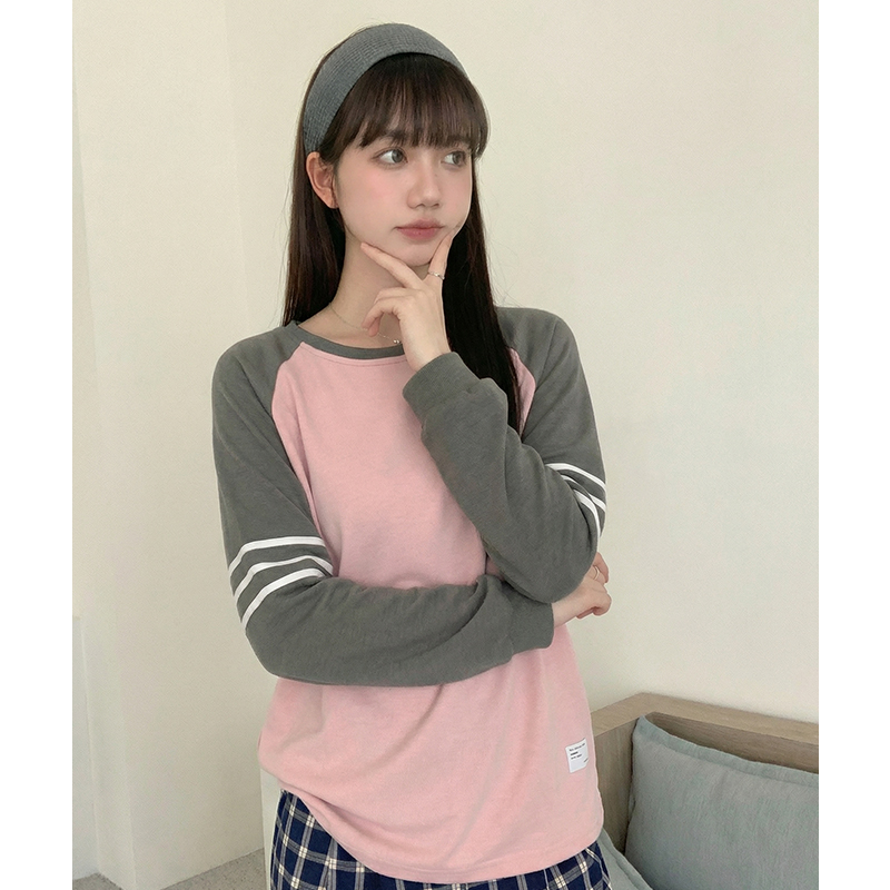 實價實拍#美式條紋插肩袖長袖t恤女春季設計感小眾打底衫寬松上衣