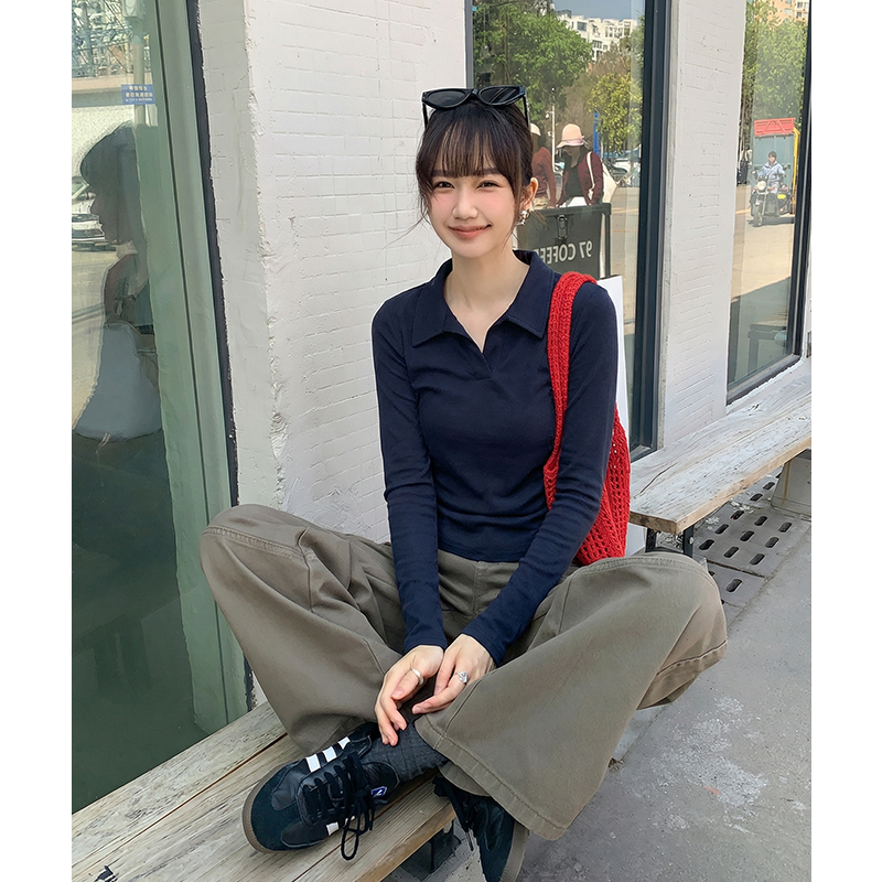 實拍實價#白色polo衫女t恤女2026新款修身收腰早春季上衣長袖秋