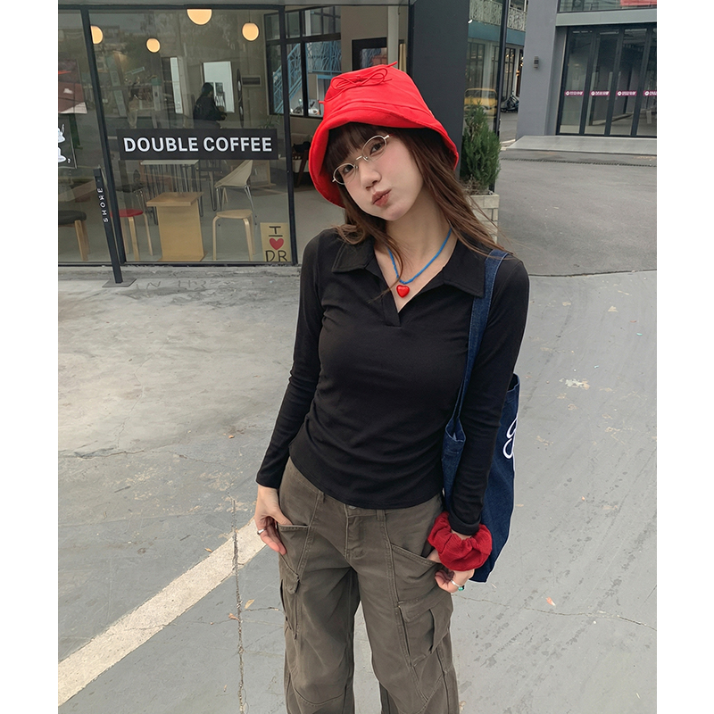 實拍實價#白色polo衫女t恤女2026新款修身收腰早春季上衣長袖秋