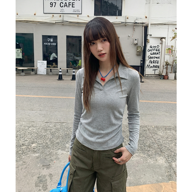 實拍實價#白色polo衫女t恤女2026新款修身收腰早春季上衣長袖秋