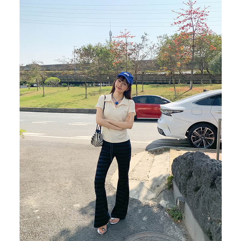 實拍實價#白色polo領正肩短袖t恤女春季2026新款韓系褶皺收腰顯瘦