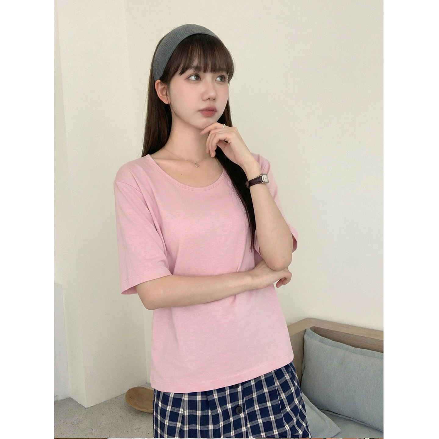 實拍實價#白色v領正肩短袖t恤女2026新款夏設計感小眾體恤衫寬松