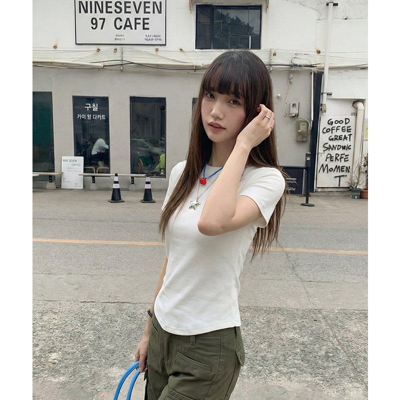 實拍#刺繡短袖t恤女正肩2026新款設計感夏裝小眾修身歐貨上衣