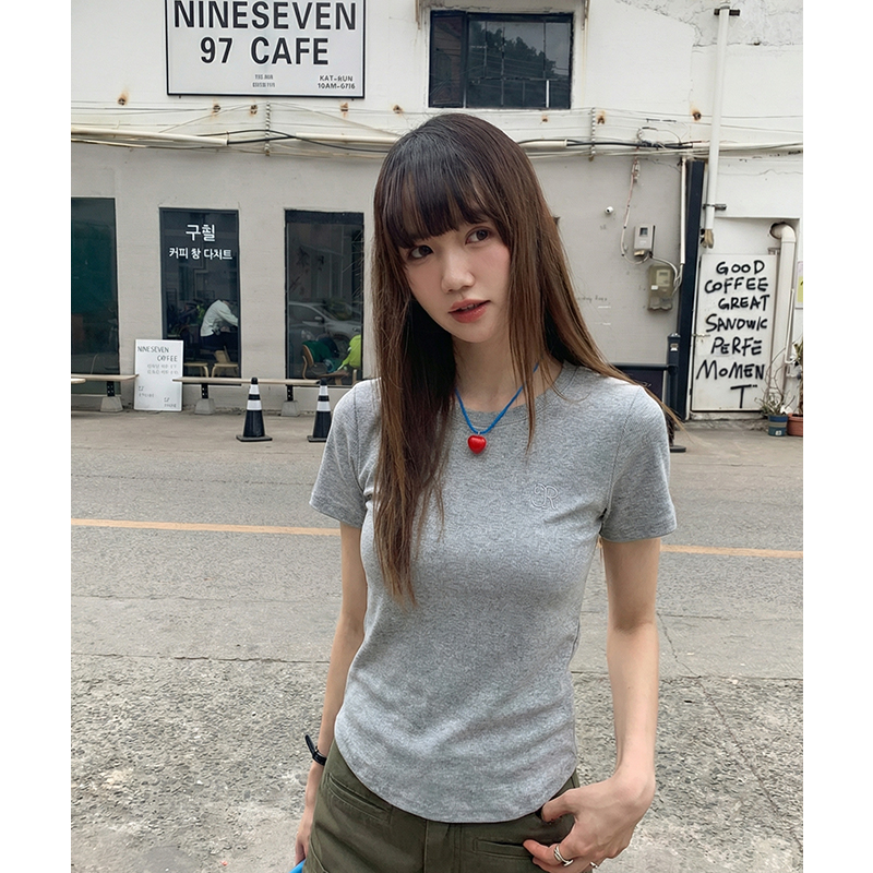實拍#刺繡短袖t恤女正肩2026新款設計感夏裝小眾修身歐貨上衣