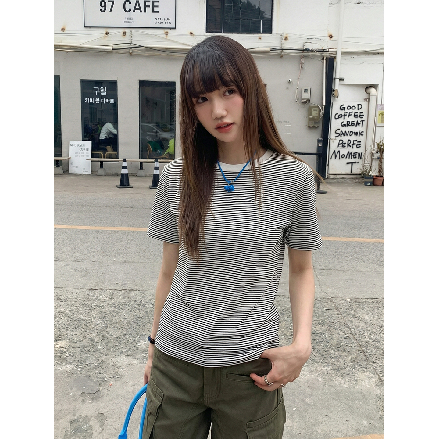 實拍實價#條紋短袖t恤女寬松ins潮夏裝2026年新款chci港味百搭