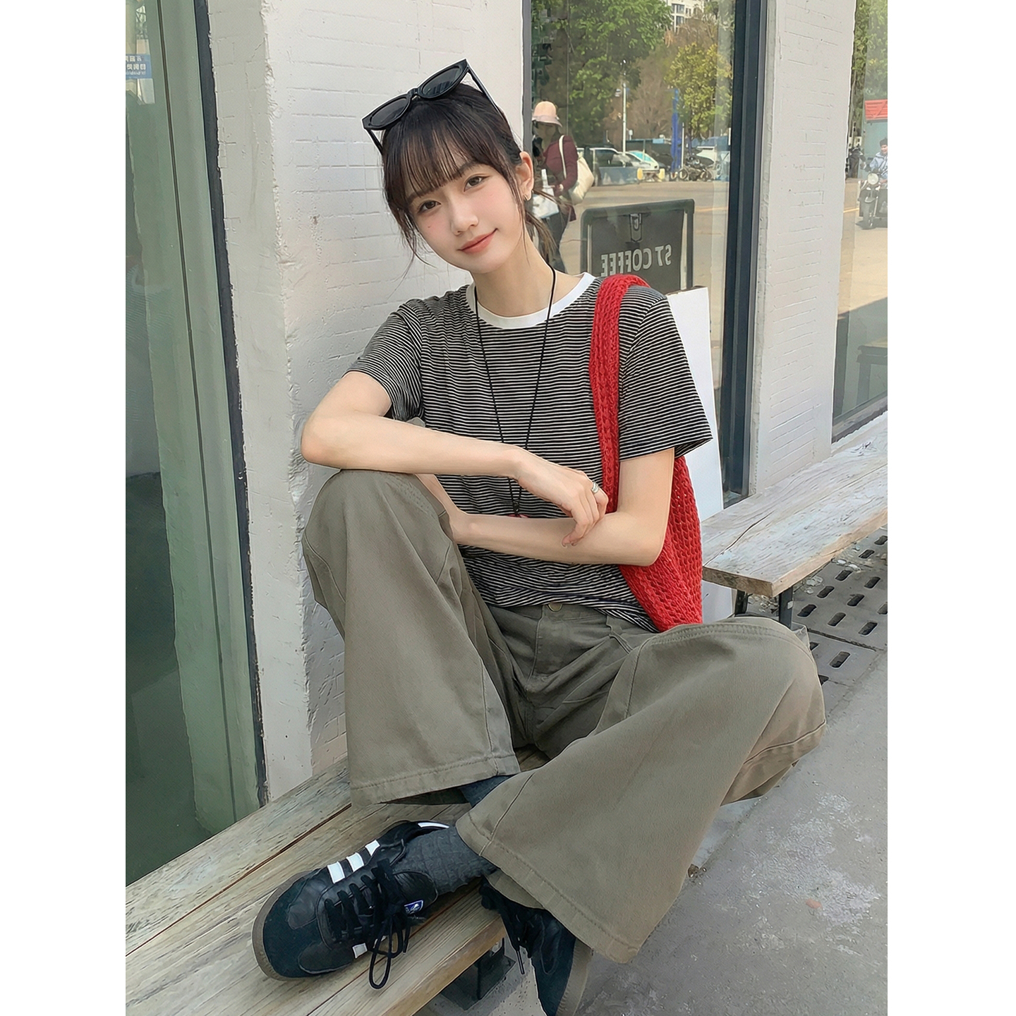 實拍實價#條紋短袖t恤女寬松ins潮夏裝2026年新款chci港味百搭
