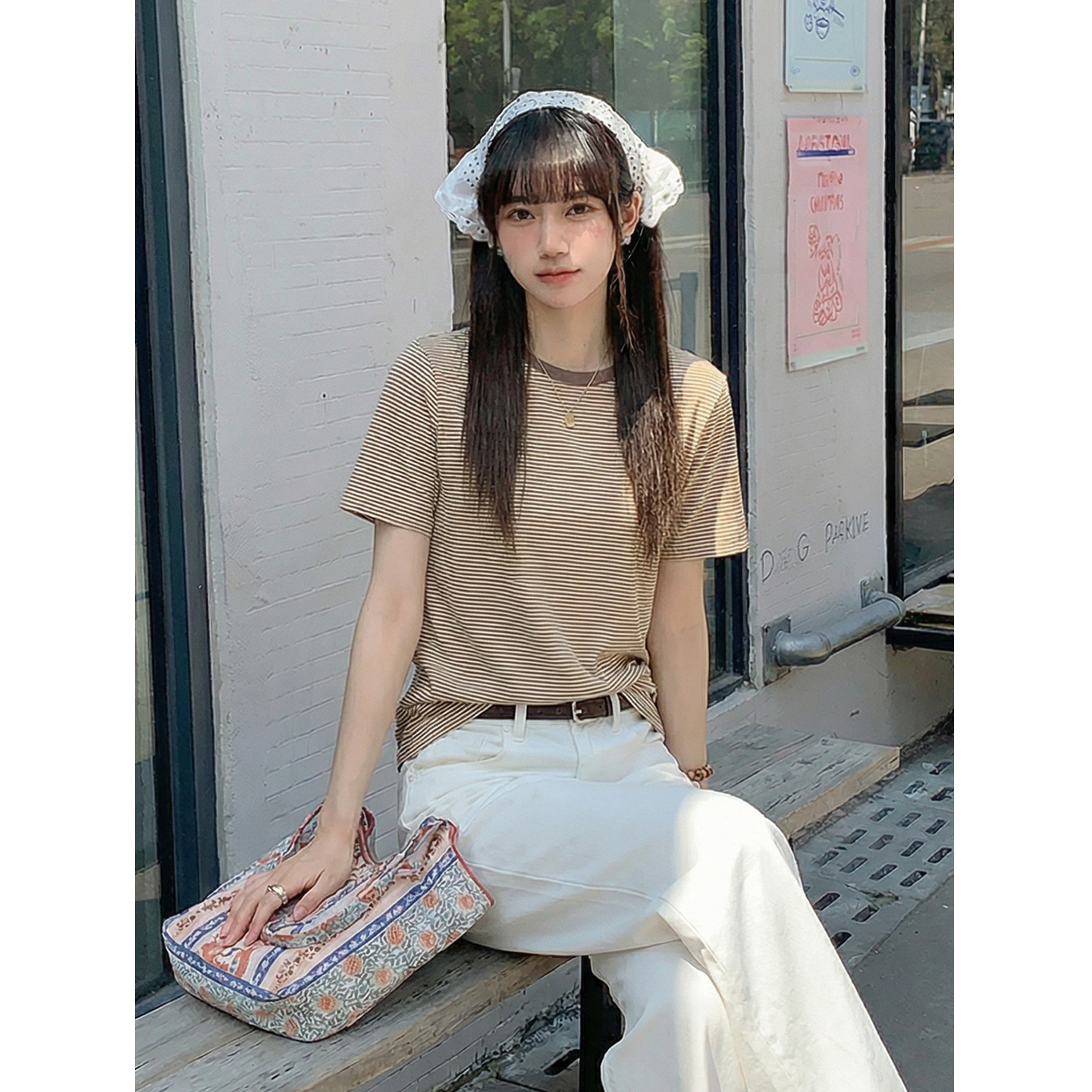 實拍實價#條紋短袖t恤女寬松ins潮夏裝2026年新款chci港味百搭