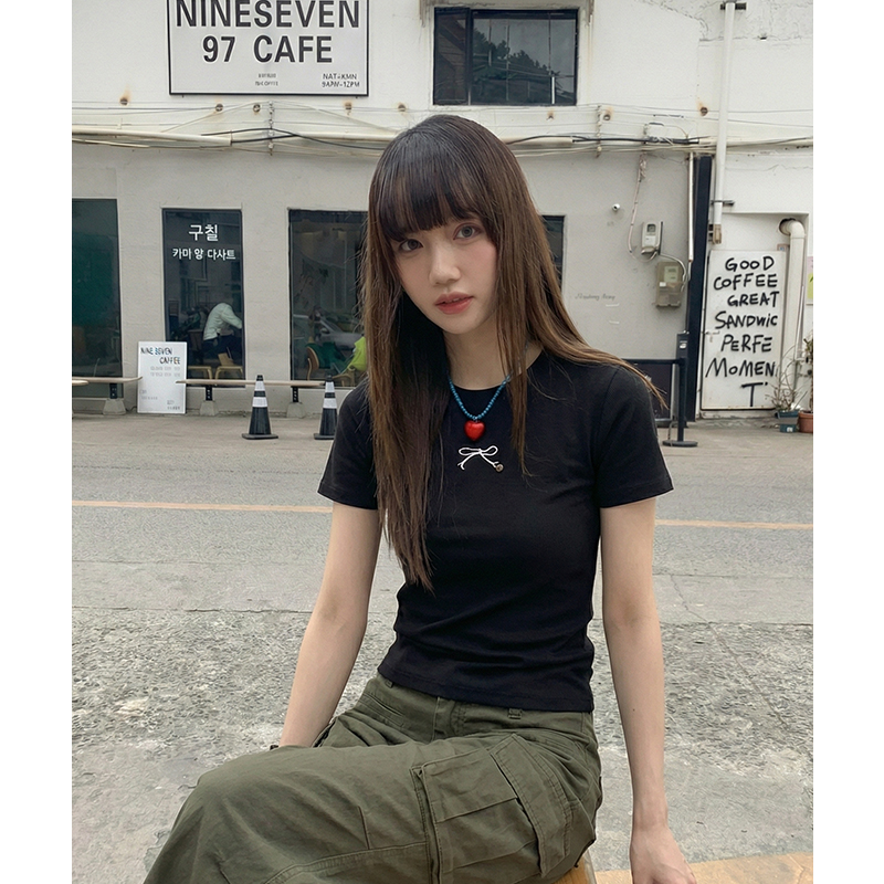 實拍實價#蝴蝶結正肩短袖t恤女2026夏季新款設計款百搭圓領上衣