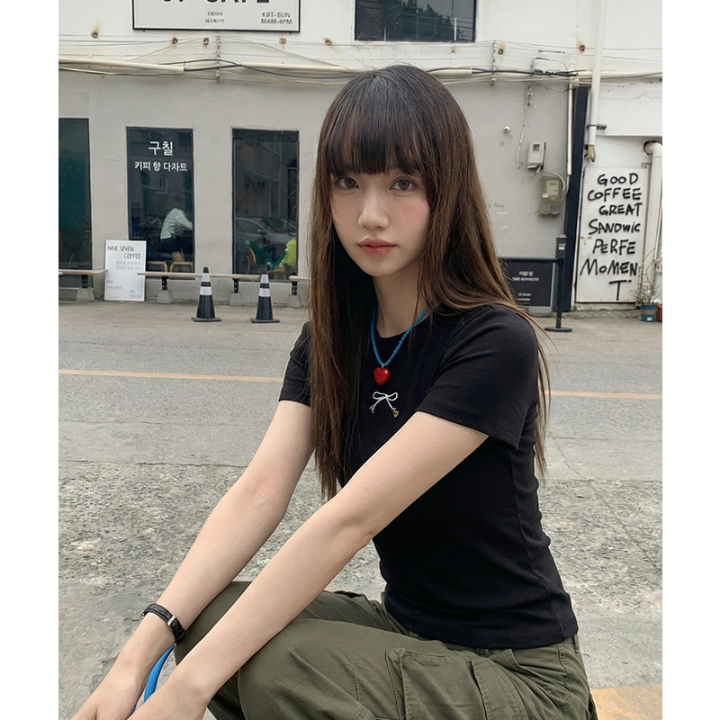 實拍實價#蝴蝶結正肩短袖t恤女2026夏季新款設計款百搭圓領上衣