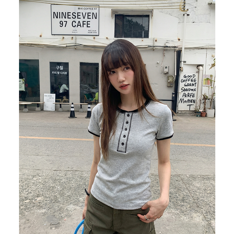 實拍實價圓領正肩短袖t恤女夏季2026新款時尚百搭修身短款上衣
