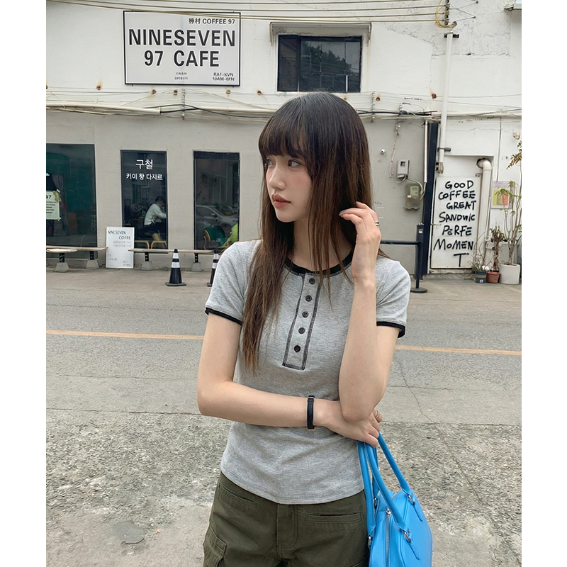 實拍實價圓領正肩短袖t恤女夏季2026新款時尚百搭修身短款上衣