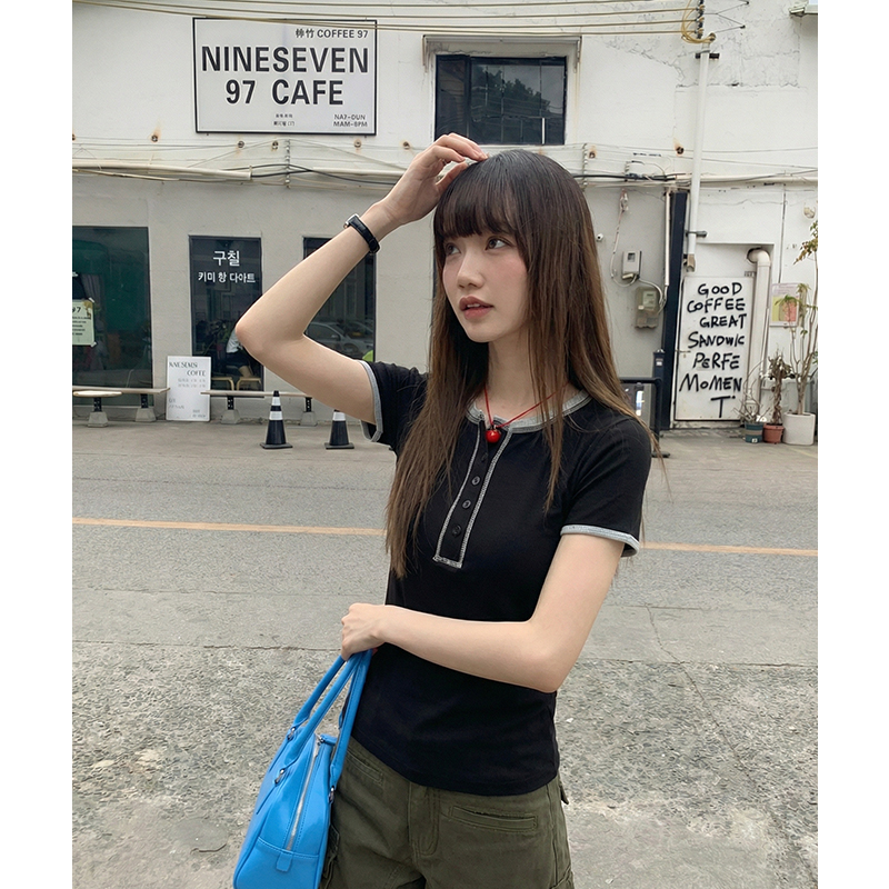 實拍實價圓領正肩短袖t恤女夏季2026新款時尚百搭修身短款上衣
