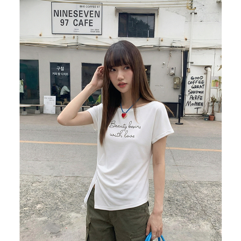 實拍實價不規則一字肩短袖t恤女2026新款設計感褶皺收腰露肩上衣