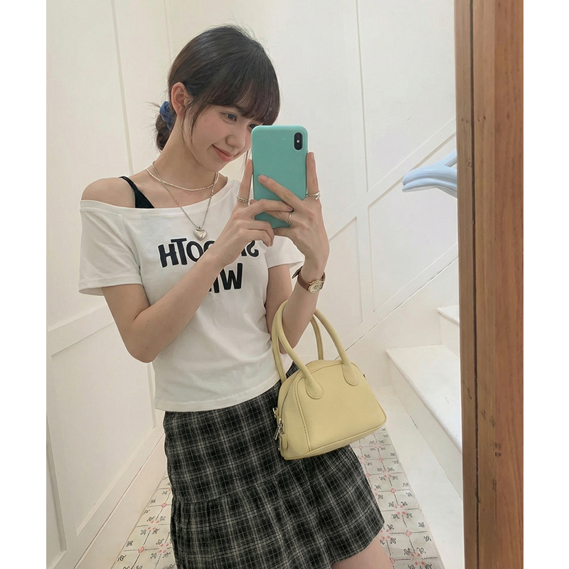 實拍實價#短袖t恤女夏季2026新款美式印花性感褶皺收腰吊帶露肩