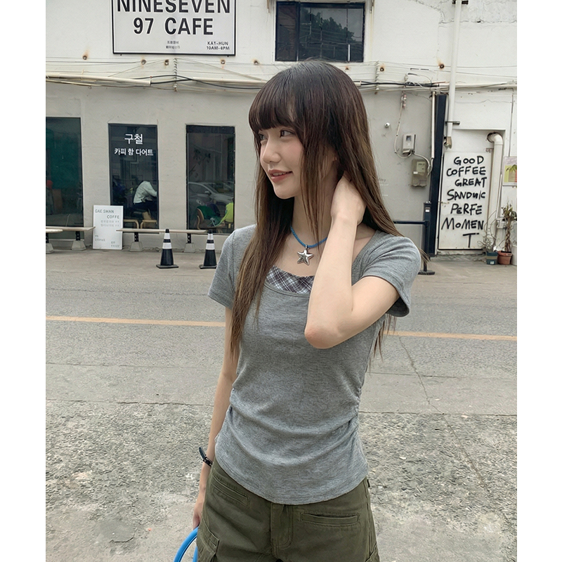 實拍實價#短袖t恤女夏季2026新款設計感小眾獨特別致掛脖假兩件