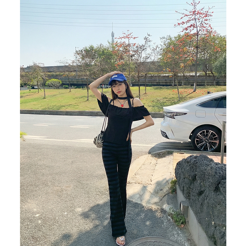 實拍實價#黑色綁帶吊帶背心女2026夏季新款辣妹修身短款無袖露肩