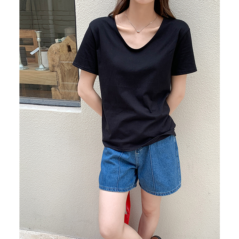 實拍實價V領短袖t恤女韓系寬松2026夏季新款純色打底衫內搭體恤