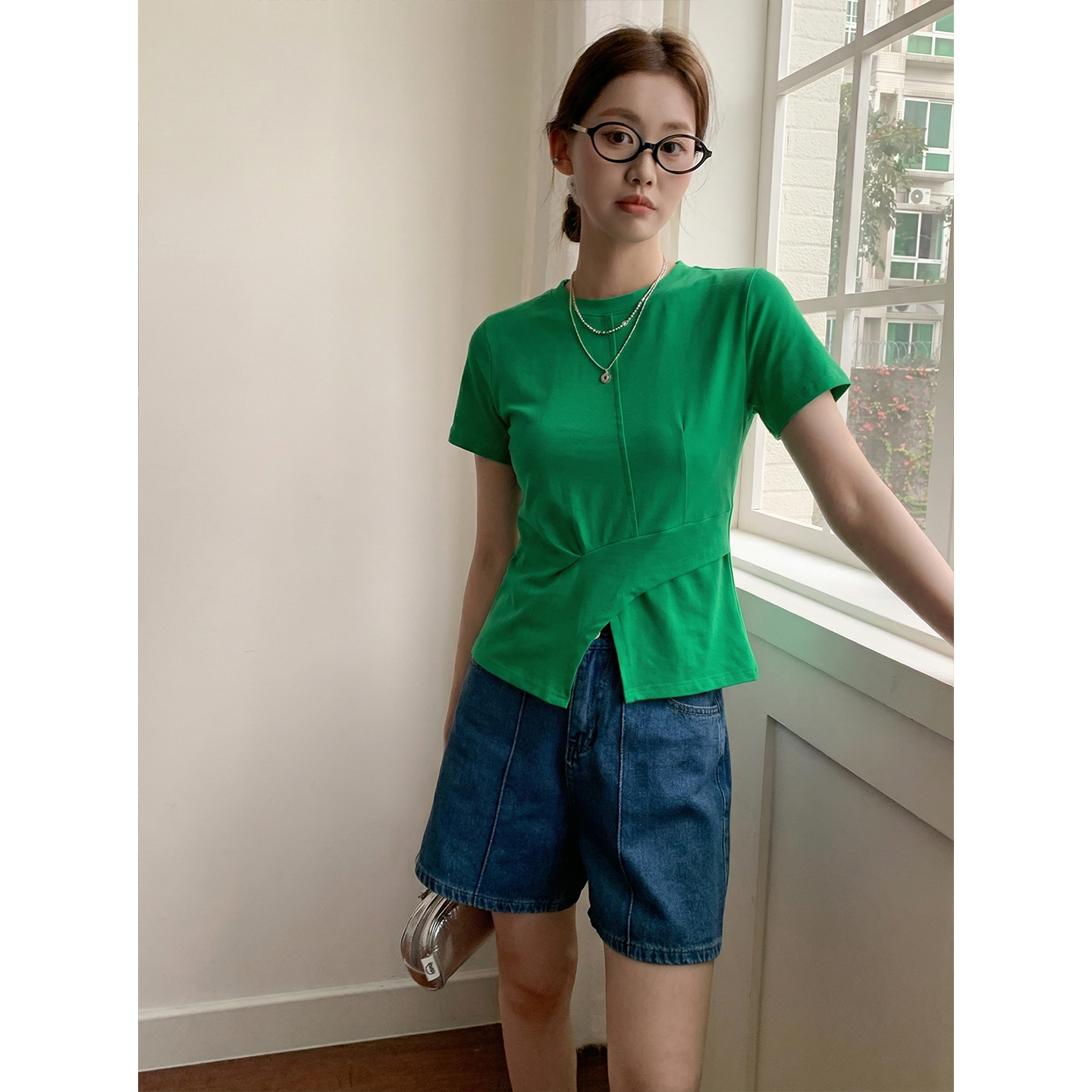 實拍實價#開叉t恤女短袖夏裝2026新款魚骨設計感上衣體恤潮