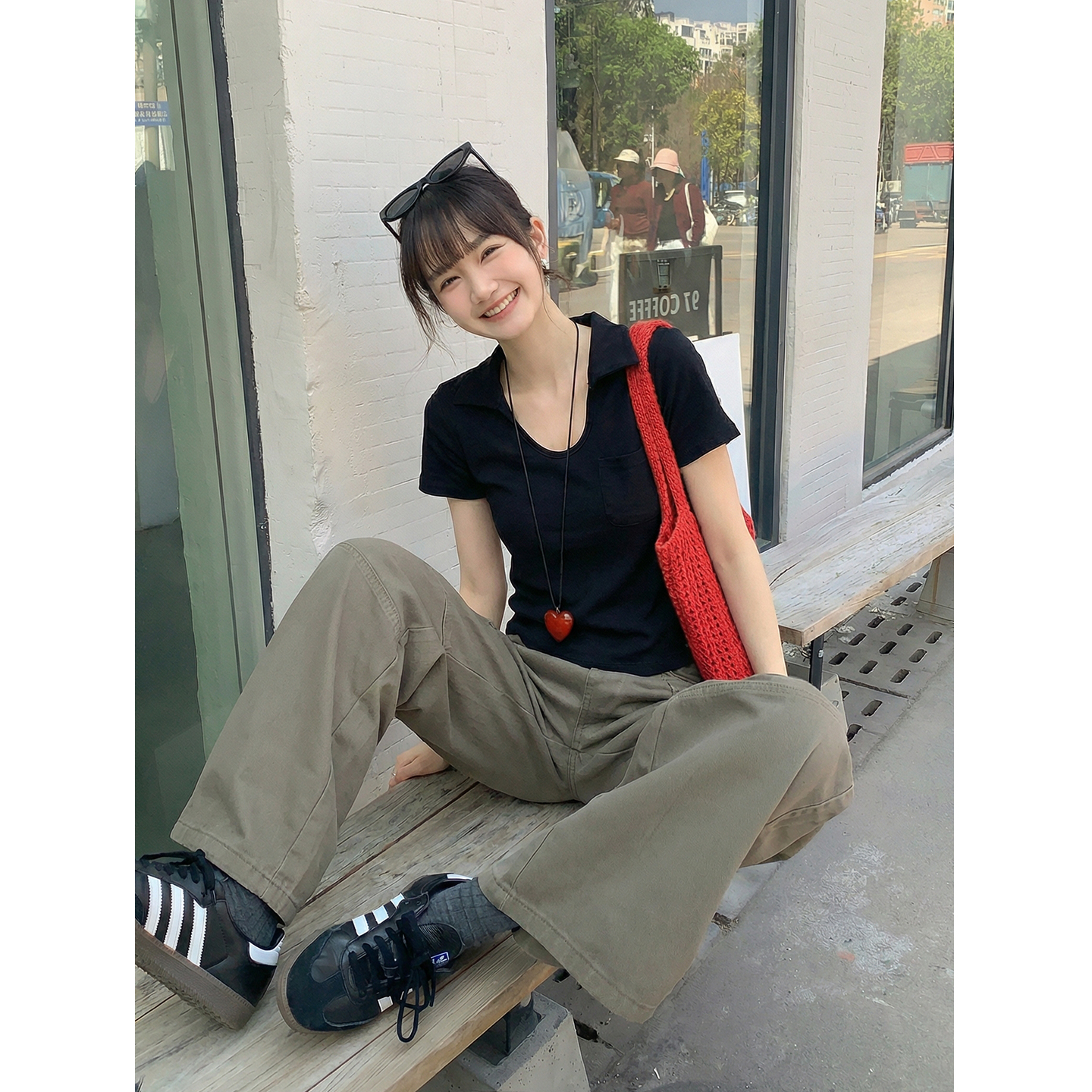 實拍實價#polo領正肩t恤女短袖2026新款夏季緊身短款半袖上衣