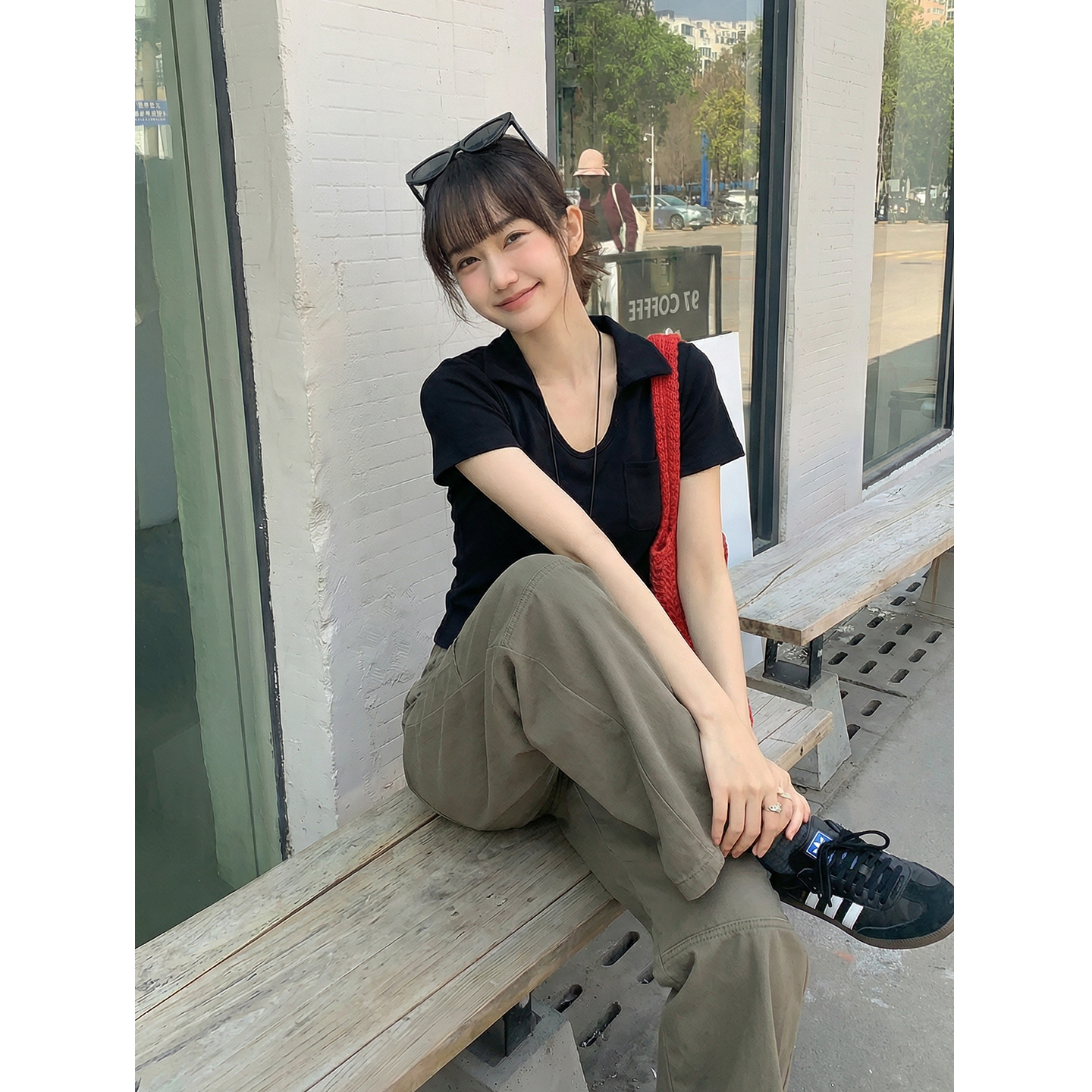 實拍實價#polo領正肩t恤女短袖2026新款夏季緊身短款半袖上衣