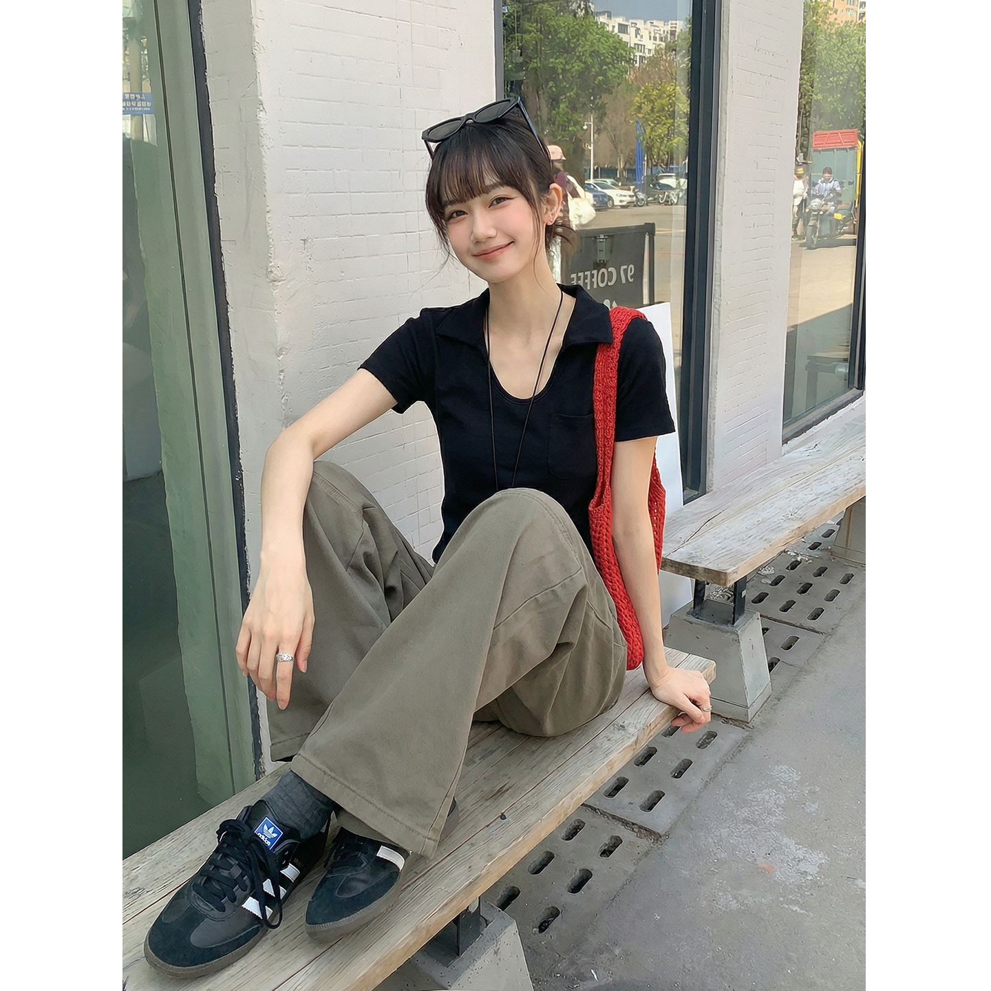 實拍實價#polo領正肩t恤女短袖2026新款夏季緊身短款半袖上衣