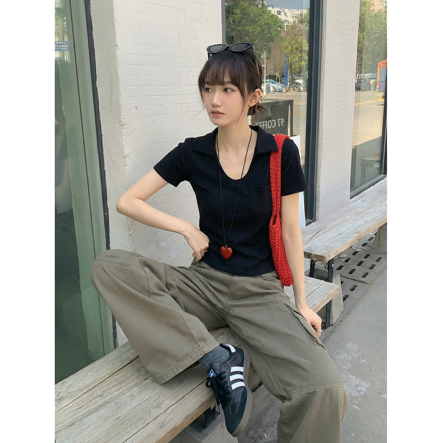 實拍實價#polo領正肩t恤女短袖2026新款夏季緊身短款半袖上衣