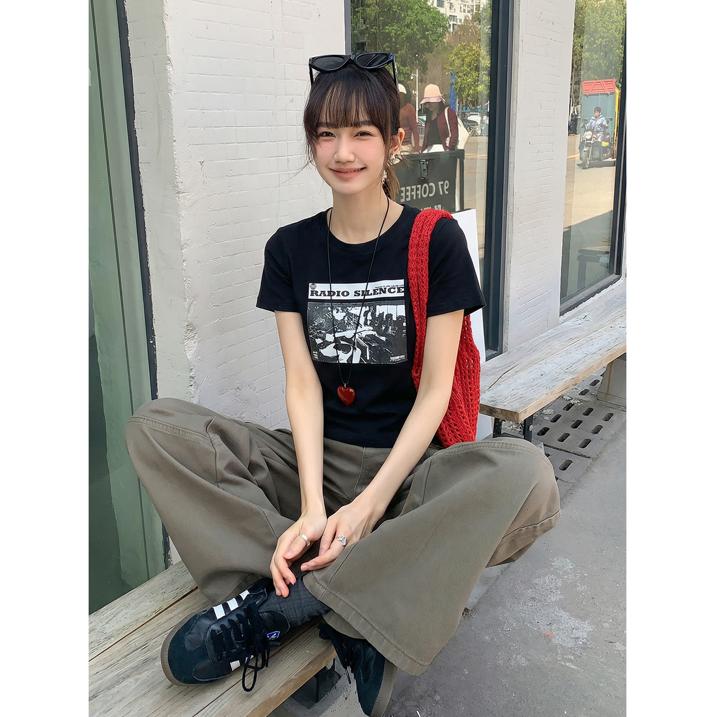實拍實價#正肩短袖t恤女ins夏季復古美式印花辣妹短款上衣女