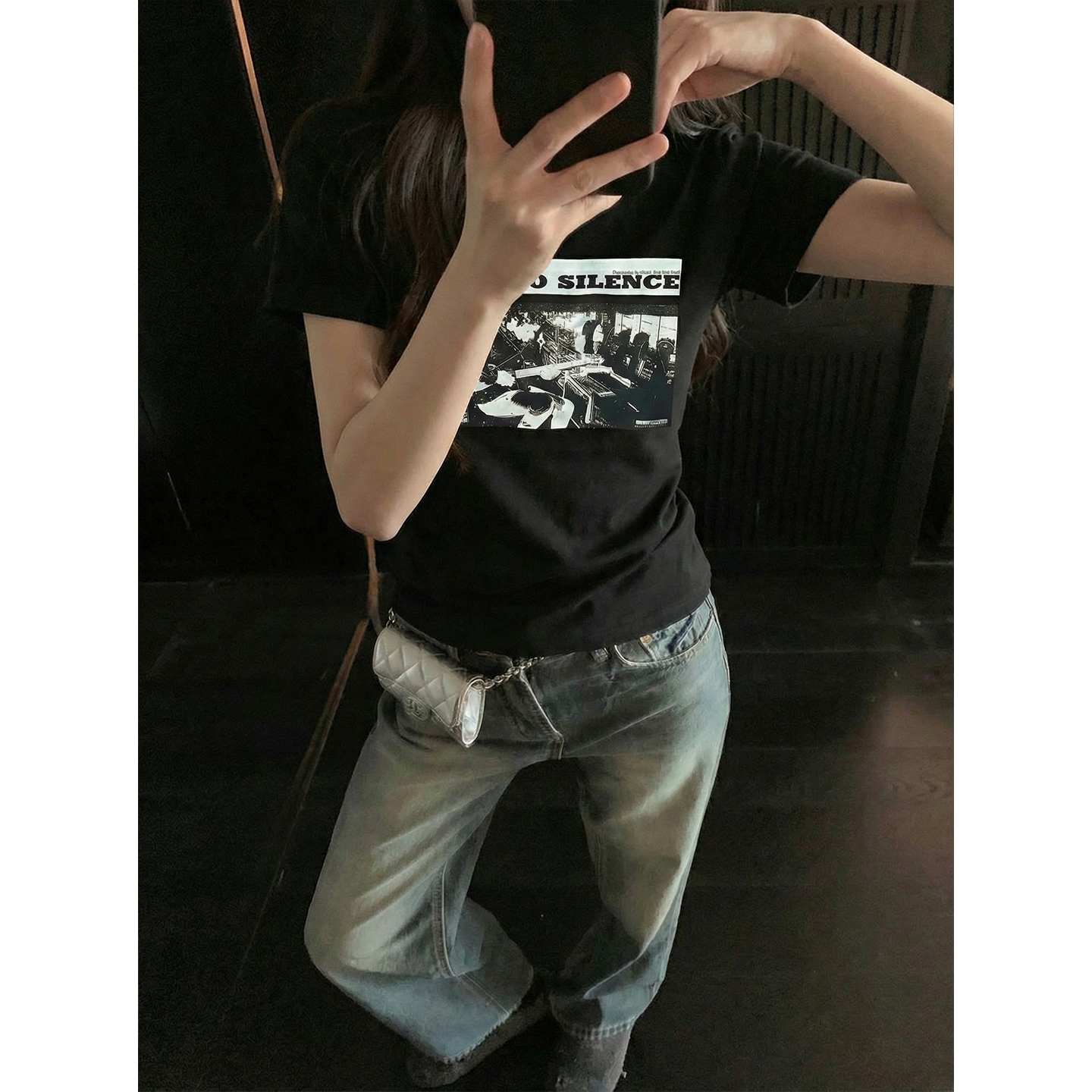 實拍實價#正肩短袖t恤女ins夏季復古美式印花辣妹短款上衣女