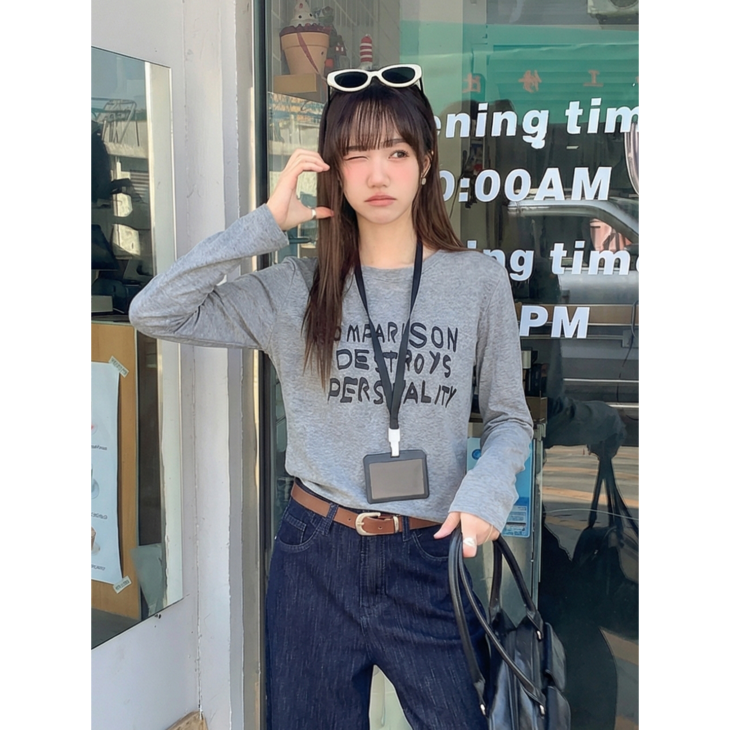 實價實拍#白色純棉內搭打底衫女秋冬新款美式復古長袖t恤短款上衣