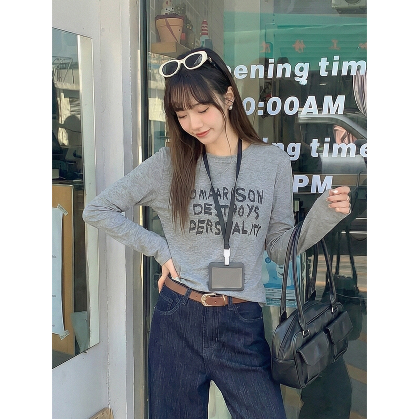 實價實拍#白色純棉內搭打底衫女秋冬新款美式復古長袖t恤短款上衣