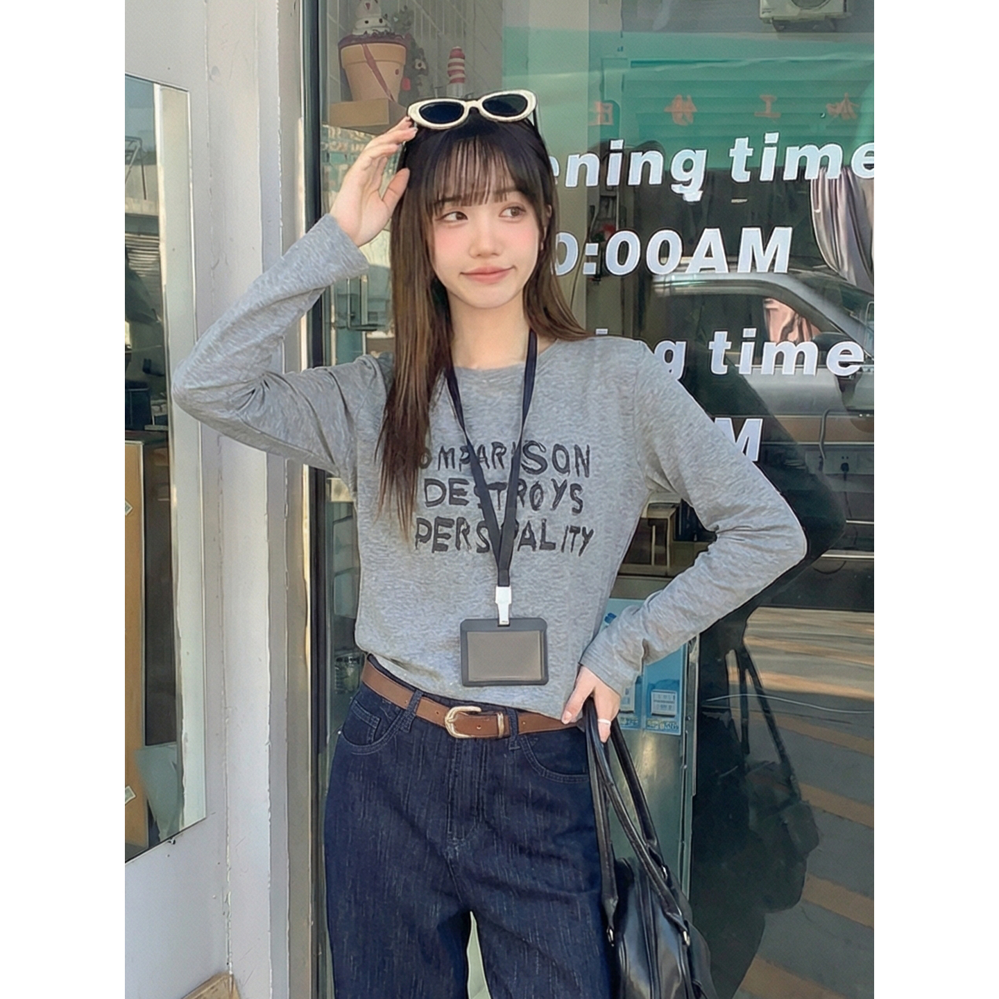 實價實拍#白色純棉內搭打底衫女秋冬新款美式復古長袖t恤短款上衣