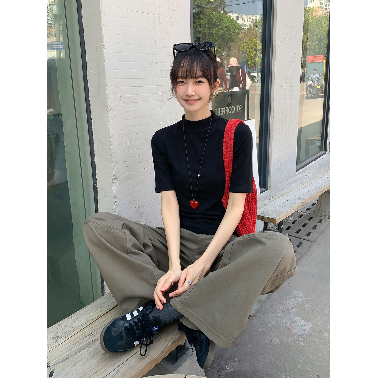 實價實拍#半高領白色短袖t恤女夏季夏2025新款修身打底衫內搭上衣