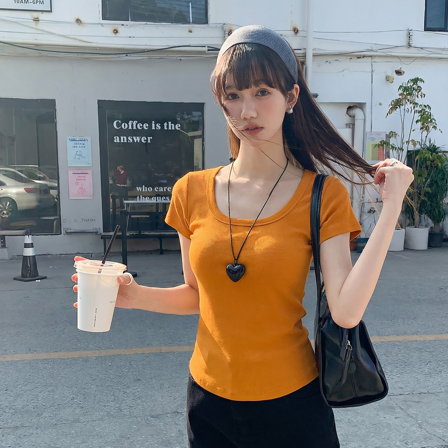 實拍實價方領短袖t恤女ins夏季半袖體恤法式露鎖骨短款上衣