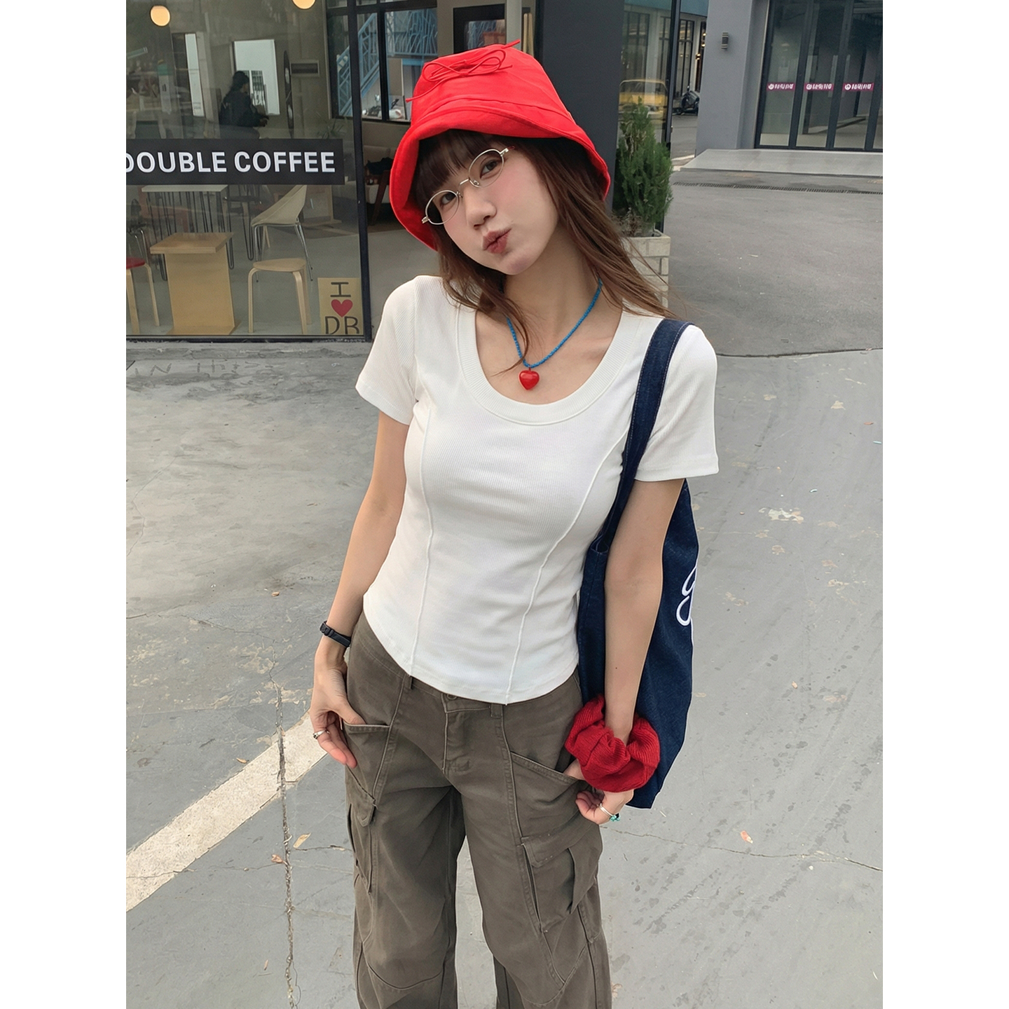 實拍實價#純色短袖t恤女夏季魚骨純欲甜辣高腰露臍短款上衣潮
