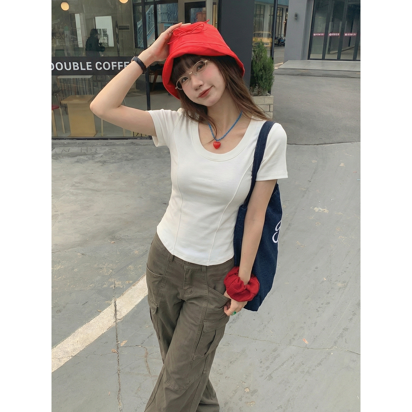 實拍實價#純色短袖t恤女夏季魚骨純欲甜辣高腰露臍短款上衣潮