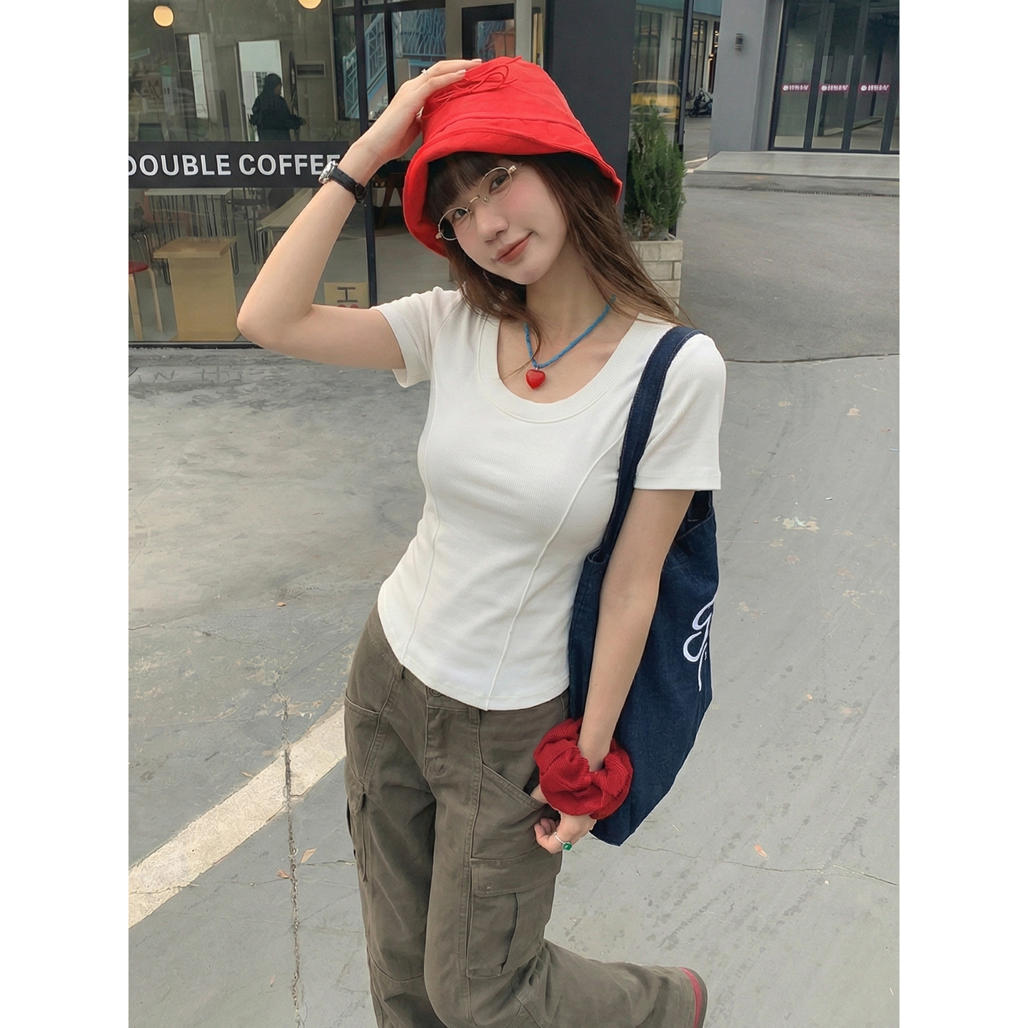 實拍實價#純色短袖t恤女夏季魚骨純欲甜辣高腰露臍短款上衣潮