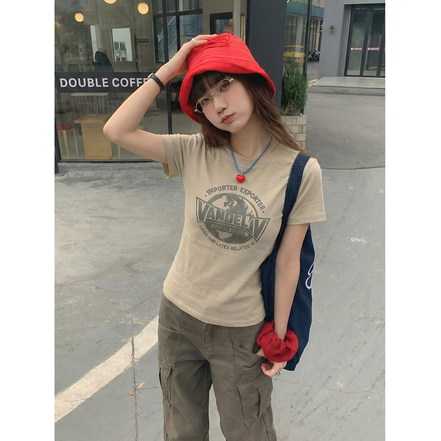 實拍實價#正肩短袖t恤女夏季2026新款潮牌蝴蝶短款上衣半袖潮
