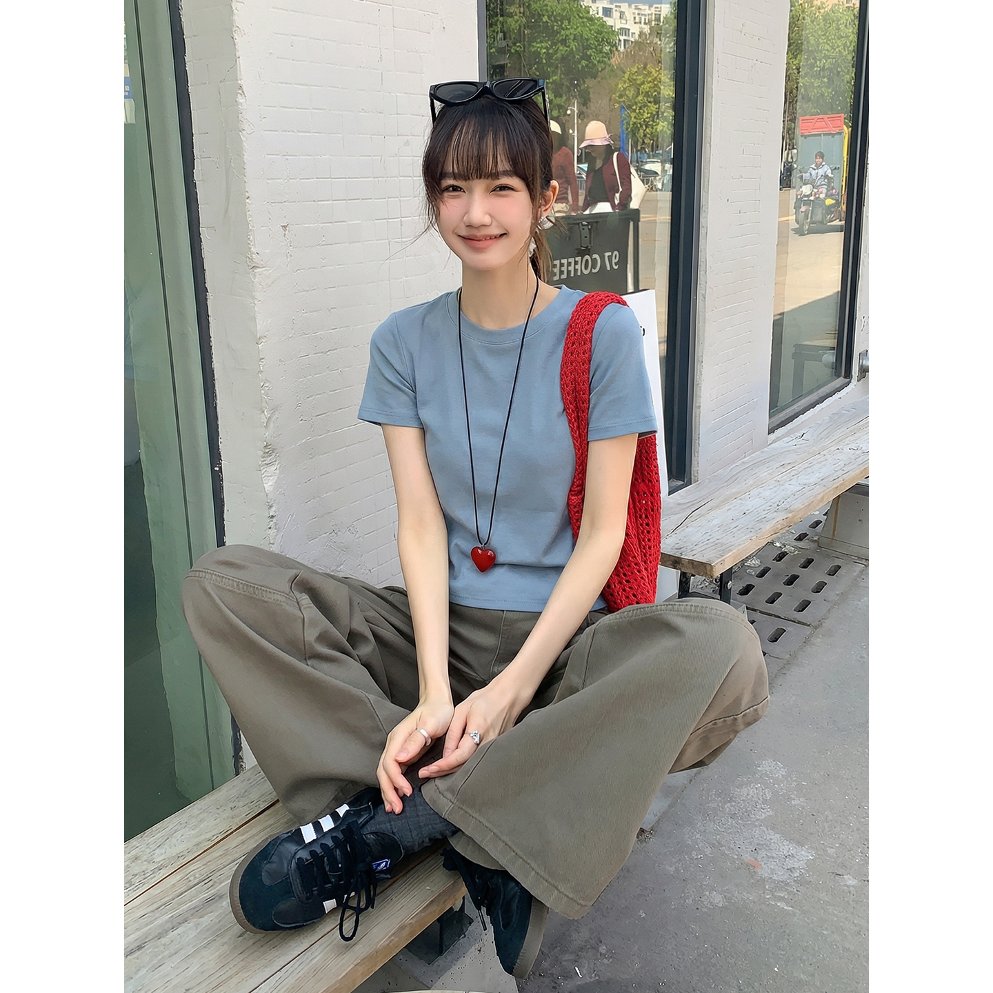 實拍實價#簡約氣質純棉短袖t恤女2026夏新款純色圓領穿搭顯瘦上衣