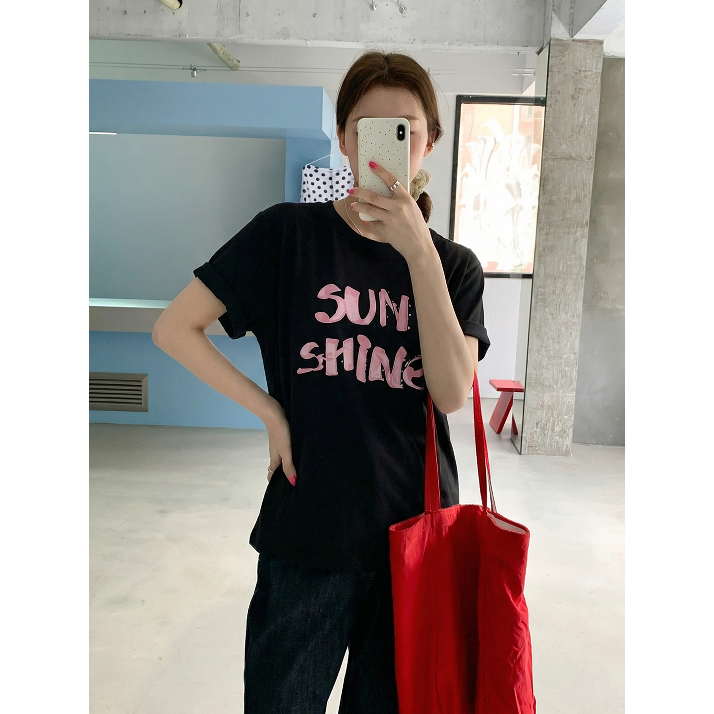 實拍實價#正肩寬松t恤短袖女字母印花夏季小眾設計感半袖上衣