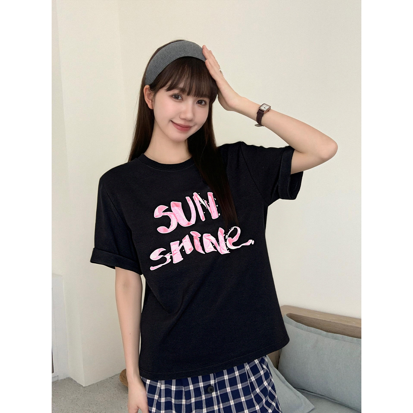 實拍實價#正肩寬松t恤短袖女字母印花夏季小眾設計感半袖上衣