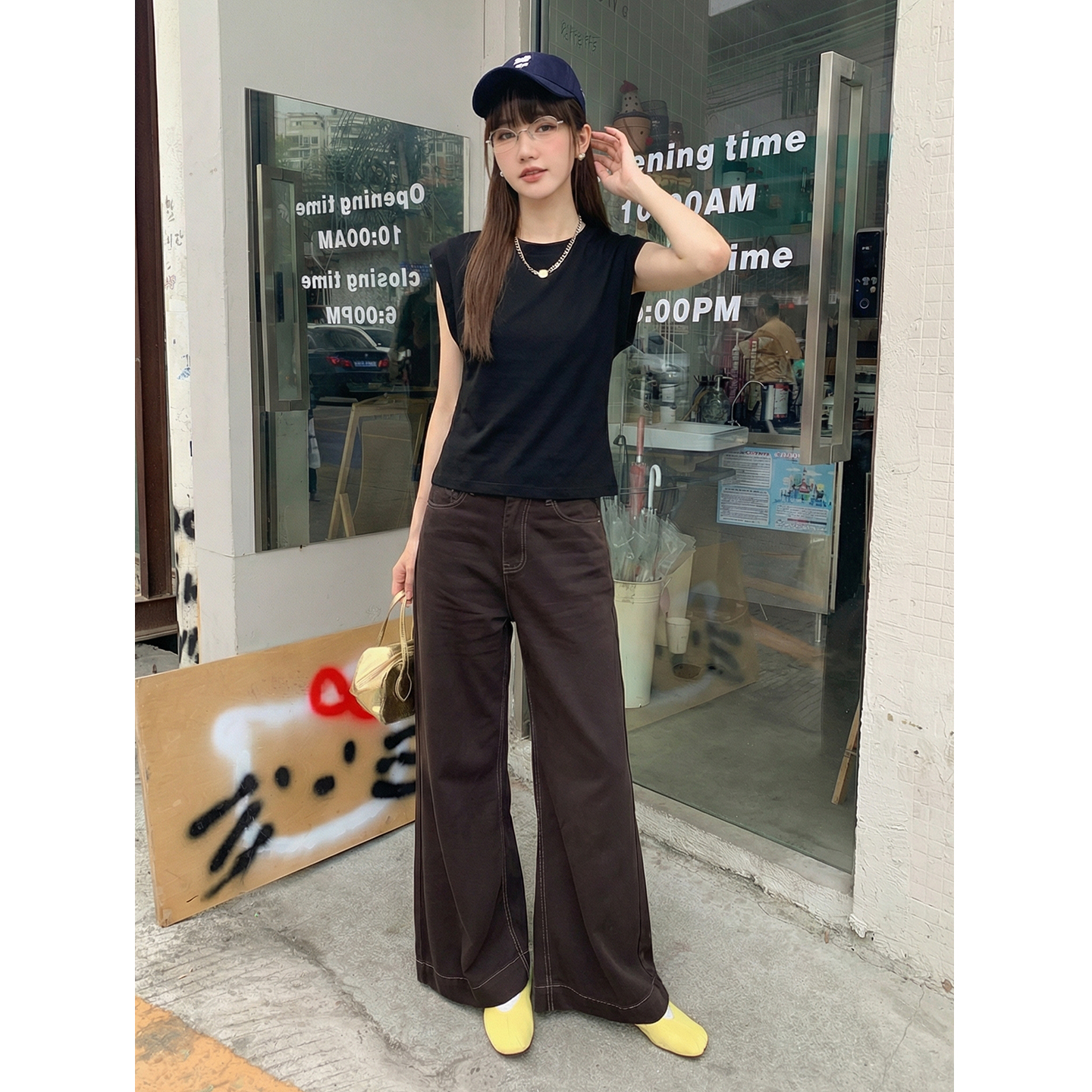 實拍實價#正肩短袖t恤女2026新款夏季小飛袖褶皺收腰短款上衣體恤