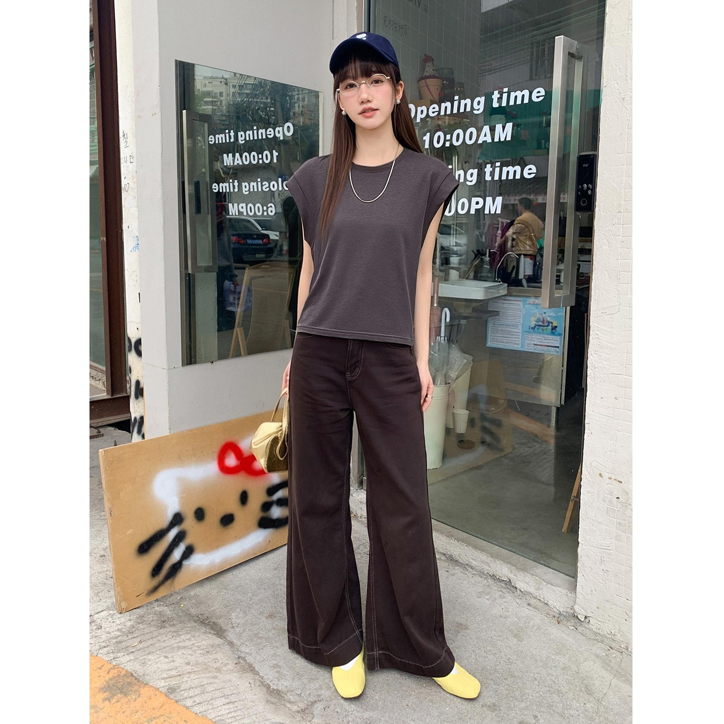 實拍實價#正肩短袖t恤女2026新款夏季小飛袖褶皺收腰短款上衣體恤