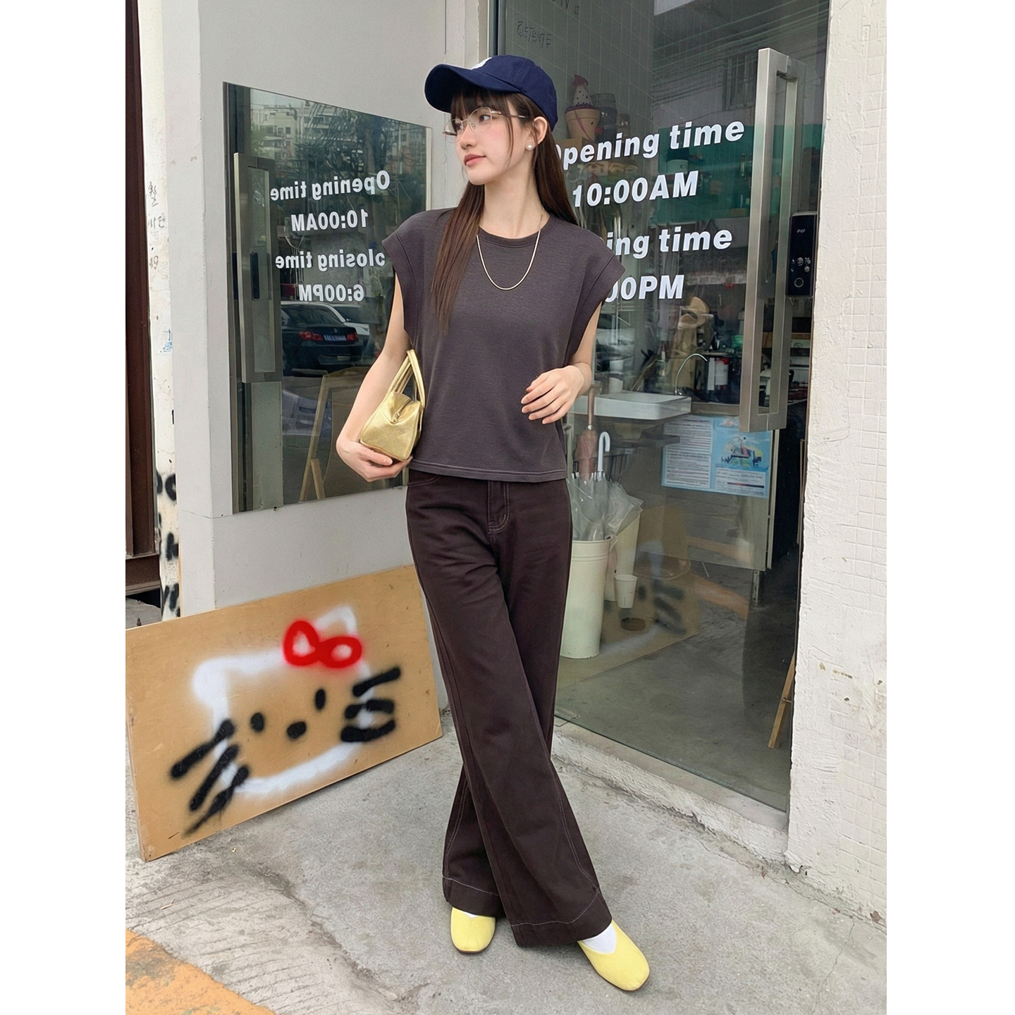 實拍實價#正肩短袖t恤女2026新款夏季小飛袖褶皺收腰短款上衣體恤