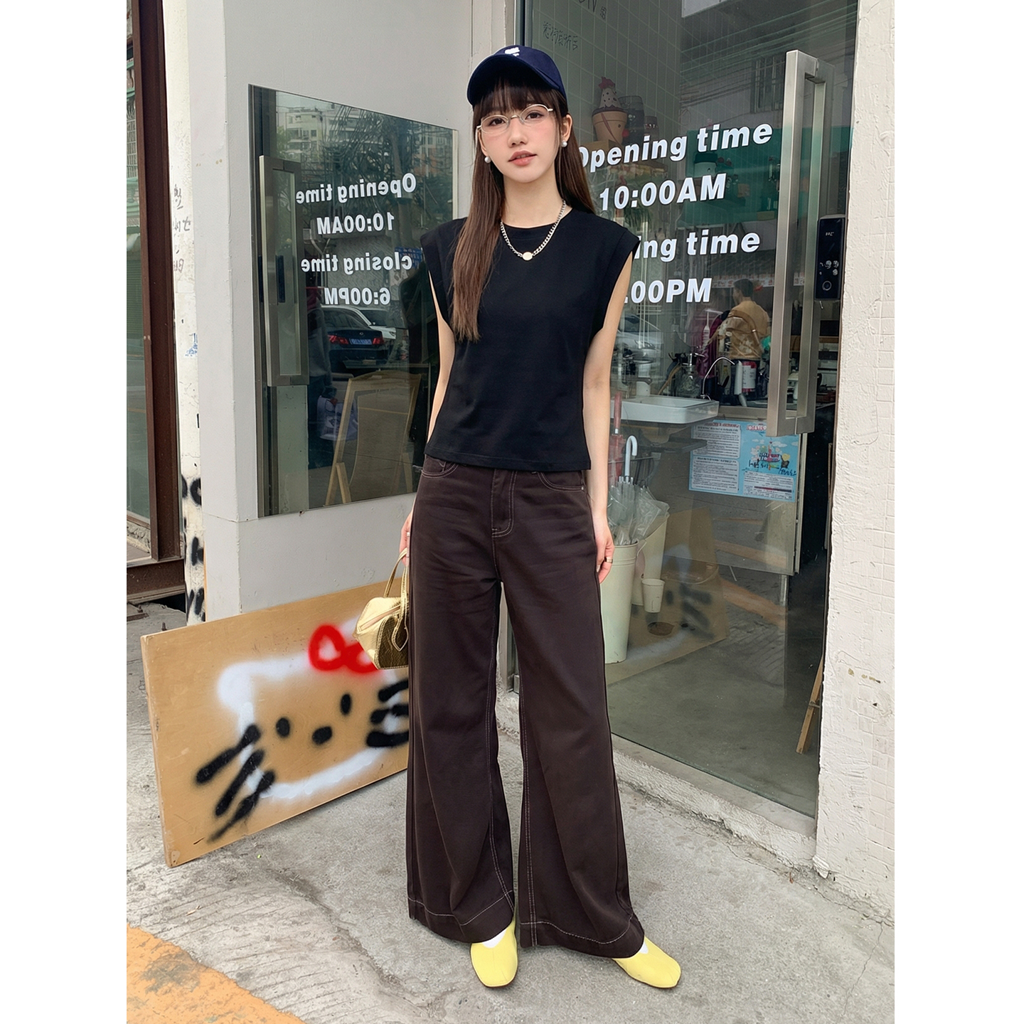 實拍實價#正肩短袖t恤女2026新款夏季小飛袖褶皺收腰短款上衣體恤