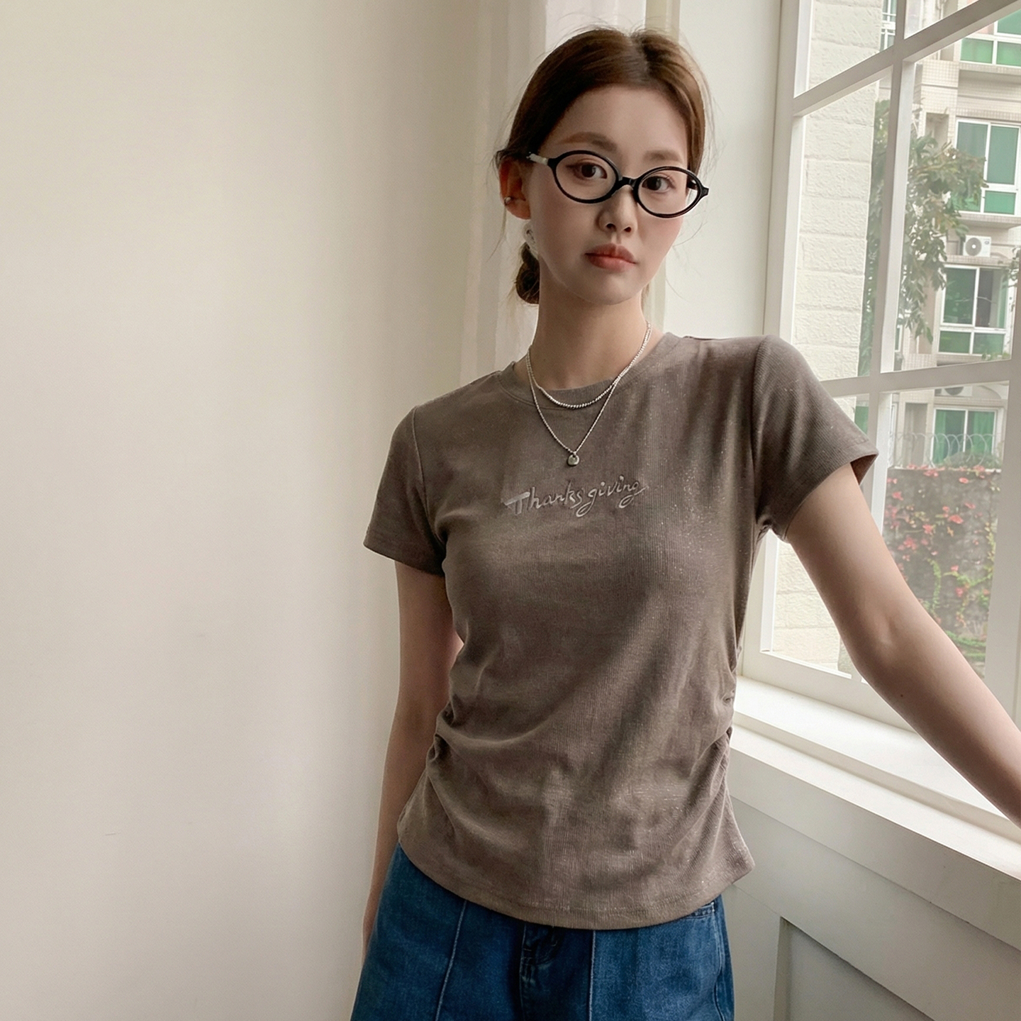 實價實拍#美式復古扎染褶皺收腰正肩短袖t恤女夏季夏顯瘦修身上衣